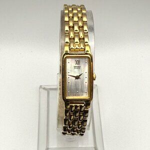 Seiko Vintage 1994 Ladies Petite Gold Tone Rectangular MOP Watch Working